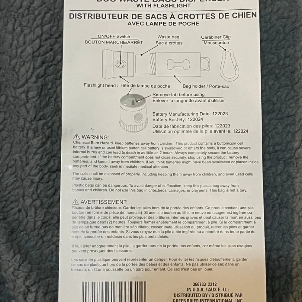 Grey Flashlight Dog Poop Dispenser with extra bags